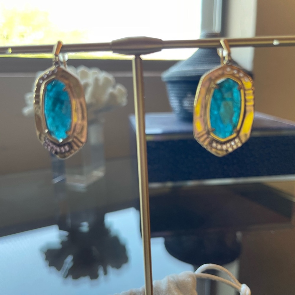 Kendra Scott Gold and Teal Dangle Earrings